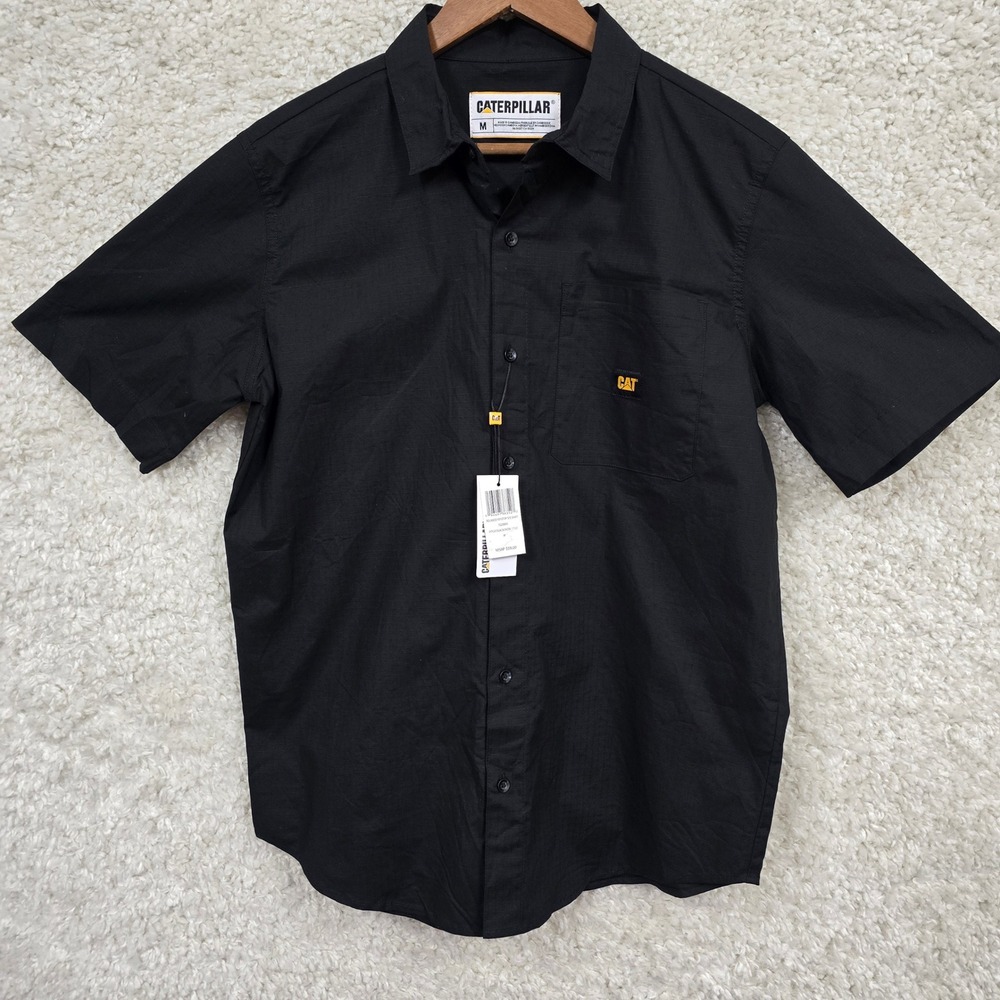 Caterpillar Relaxed Ripstop Shirt Mens M Black‎ Short Sleeve Utility Workwear